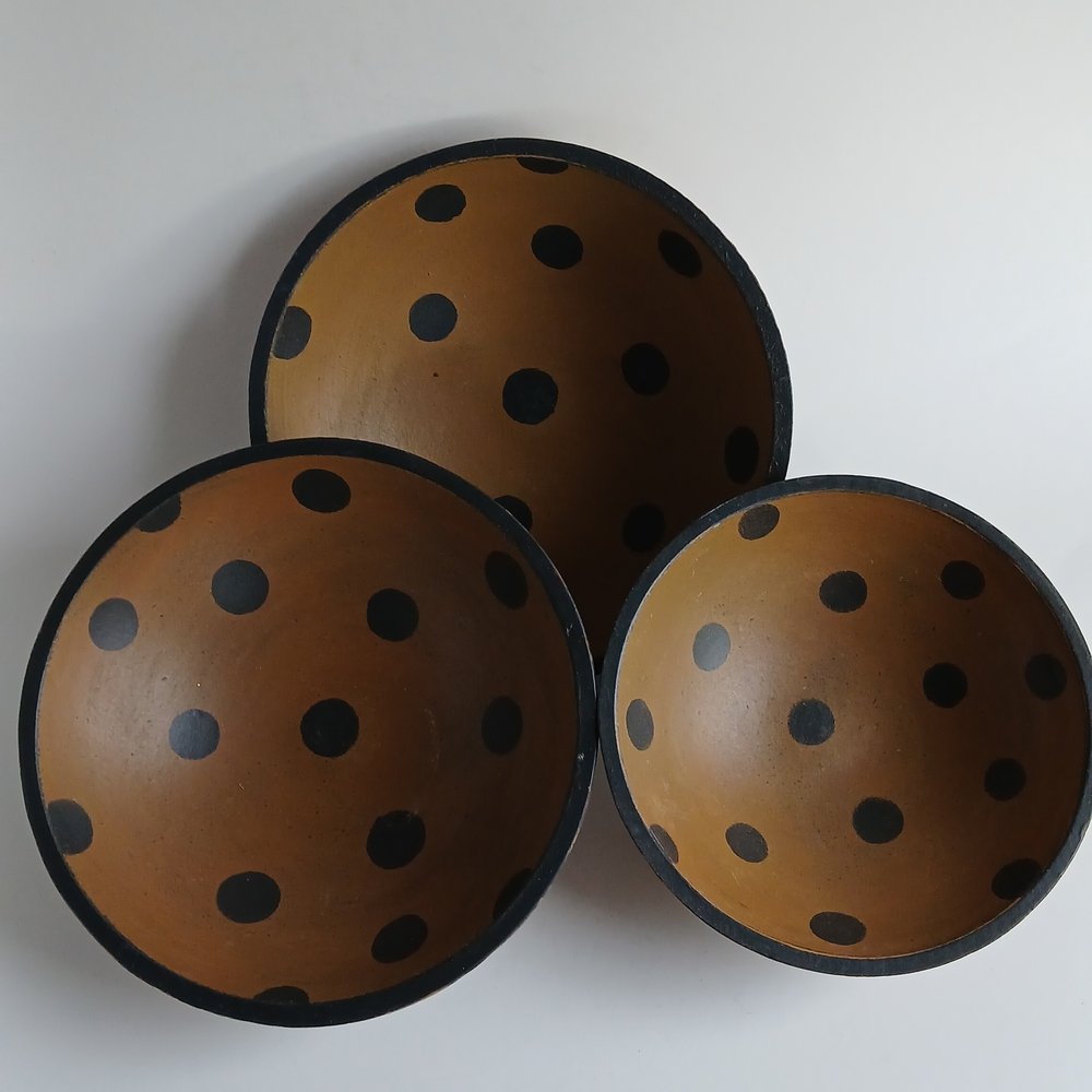 Set of Three Polka Dot Wooden Bowls
